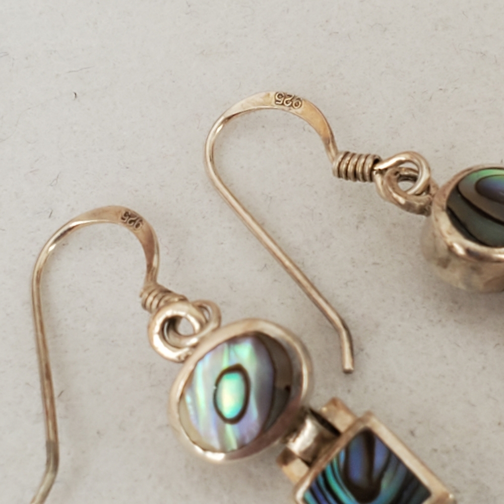 Abalone and Sterling Silver Dangle Earrings 1.6” Long - Picture 12 of 15